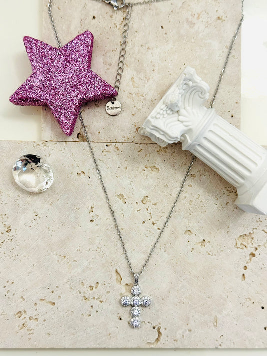 Collana Crystal Cross Silver